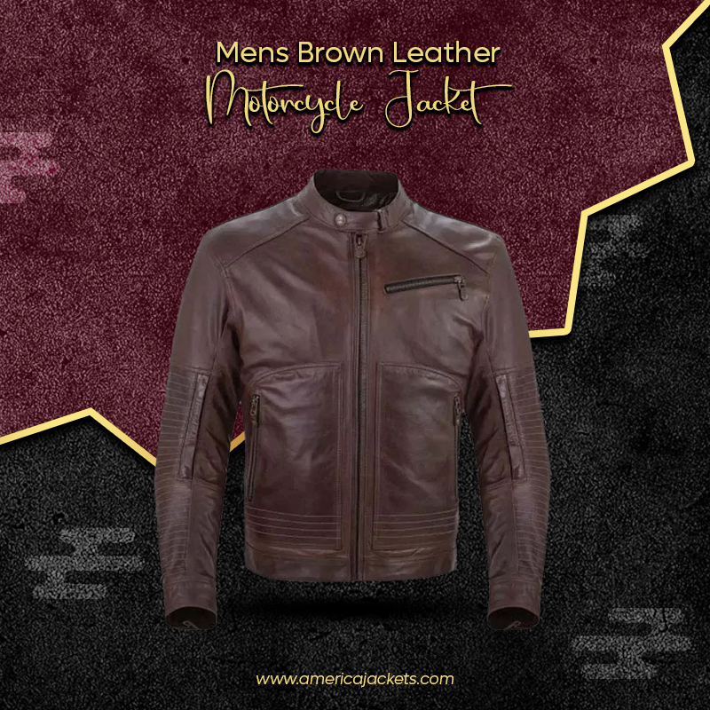Mens Brown Leather Motorcycle Jacket