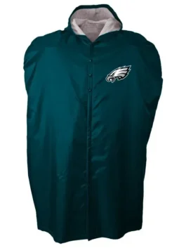 Philadelphia Eagles NFL sideline bench cape coat, green waterproof player sideline overcoat.