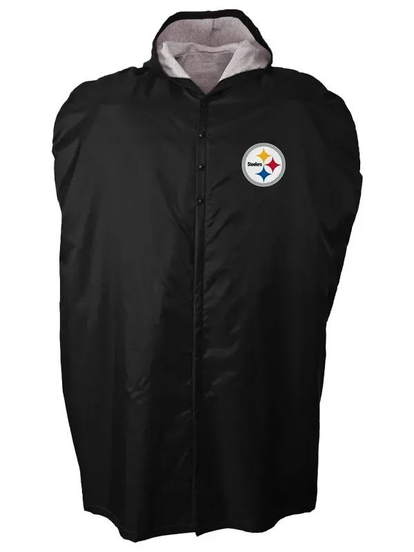 Pittsburgh Steelers NFL cold weather sideline cape coat, black parka jacket for football players.