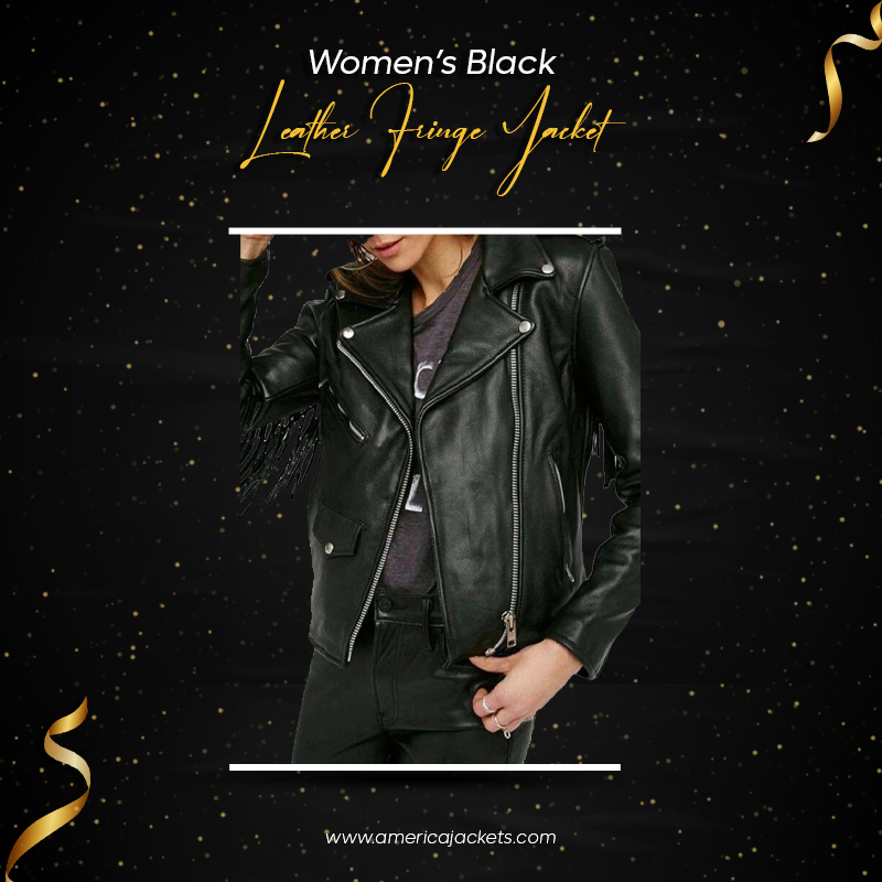 Women’s Black Leather Fringe Jacket