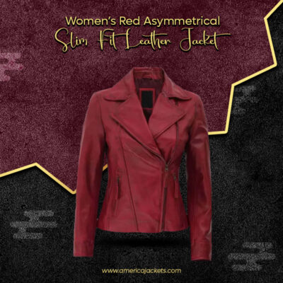 Women’s Red Asymmetrical Slim Fit Leather Jacket