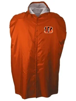 buy Cincinnati Bengals NFL sideline cape coat, orange insulated overcoat for cold weather bench.
