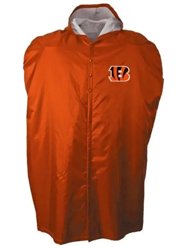 buy Cincinnati Bengals NFL sideline cape coat, orange insulated overcoat for cold weather bench.