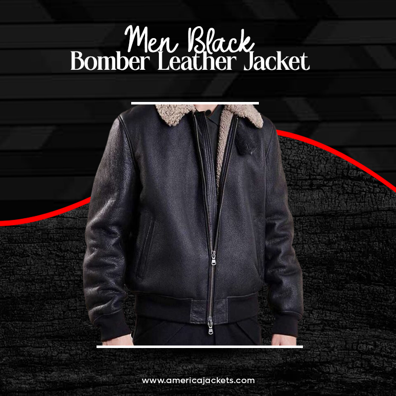 Men Black Bomber Leather Jacket