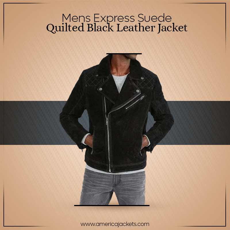 Mens Express Suede Quilted Black Leather Jacket