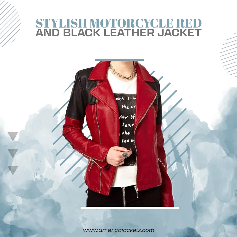 Stylish Motorcycle Red and Black Leather Jacket