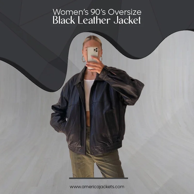 Women’s 90’s Oversize Black Leather Jacket