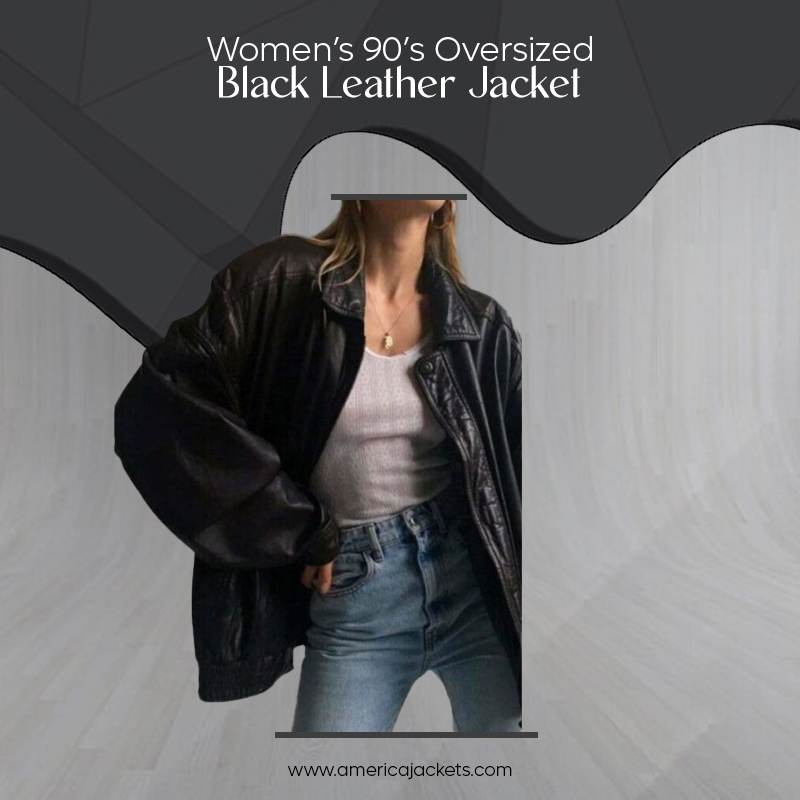 Women’s 90’s Oversized Black Leather Jacket