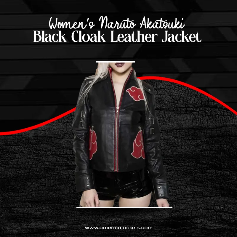 Women’s Naruto Akatsuki Black Cloak Leather Jacket