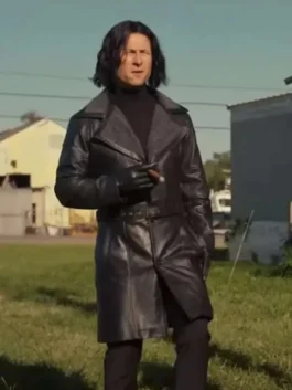 Hit Man Glen Powell Black Leather Coat
