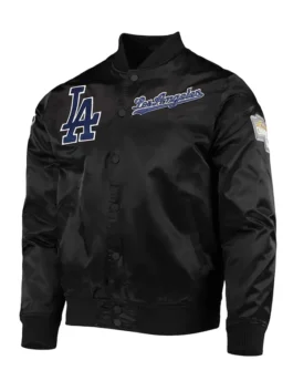 LA Dodgers Wordmark Black Satin Jacket