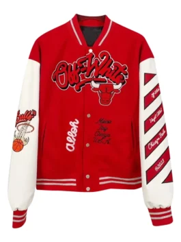 Chicago Bulls Off White Varsity Jacket