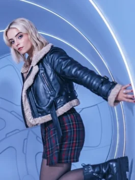Ruby Sunday Doctor Who S14 Millie Gibson Black Leather Shearling Jacket