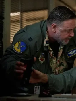 Russell Crowe Land of Bad 2024 Eddie Grimm Green Jacket