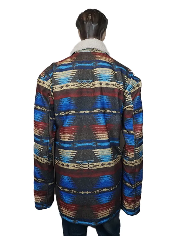 Back view of Dumb and Dumber ski outfit for sale showing colorful western-style design and premium fabric details.