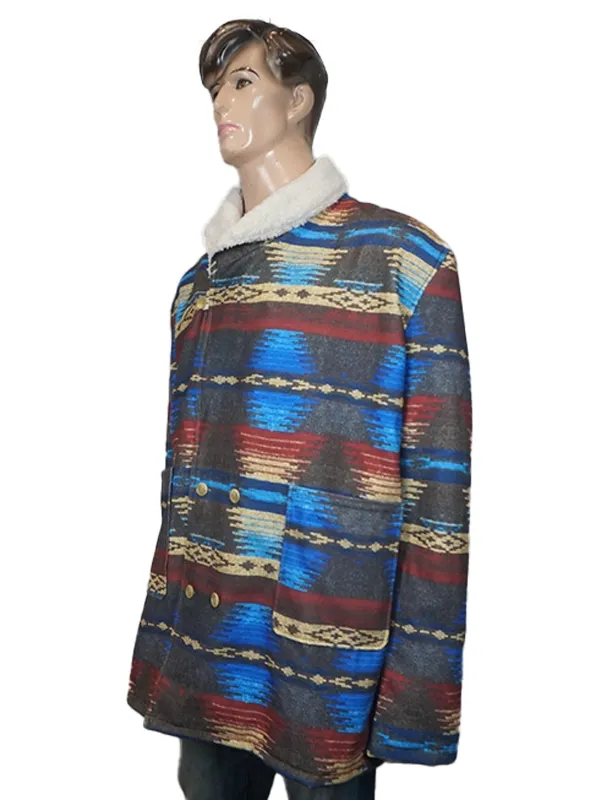Mannequin displaying Lloyd Christmas cowboy jacket with tribal pattern, Dumb and Dumber cowboy outfit.