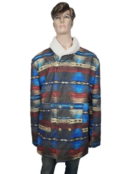 Front view of Lloyd Christmas cowboy costume from Dumb and Dumber movie featuring vibrant wool design.