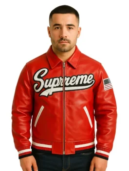 Studded Supreme Leather Varsity Jacket