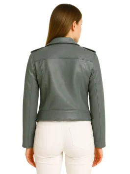 The Rookie Nyla Harper Grey Leather Jacket (Back)