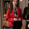 Emily In Paris Emily Cooper Red Leather Coat