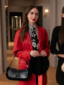 Emily In Paris Emily Cooper Red Leather Coat