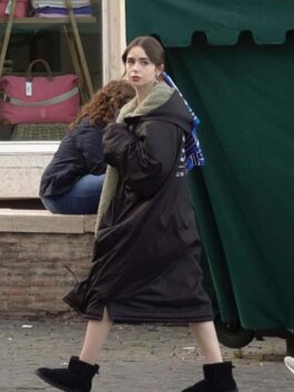 Emily In Paris S04 Emily Cooper Shearling Black Hooded Trench Coat