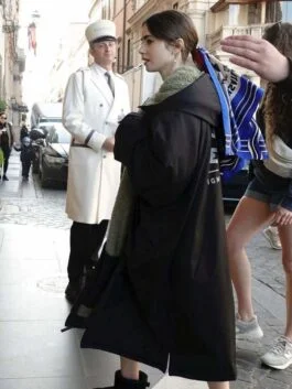Lily Collins Hooded Trench Coat