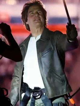 Paris Olympics 2024 Closing Ceremony Tom Cruise Stunt Leather Jacket