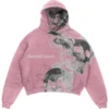 Gateway Luxury skully pink smoke hoodie with a vintage wash, featuring a black smoke skull design and comfortable viscose lining for a luxury feel.
