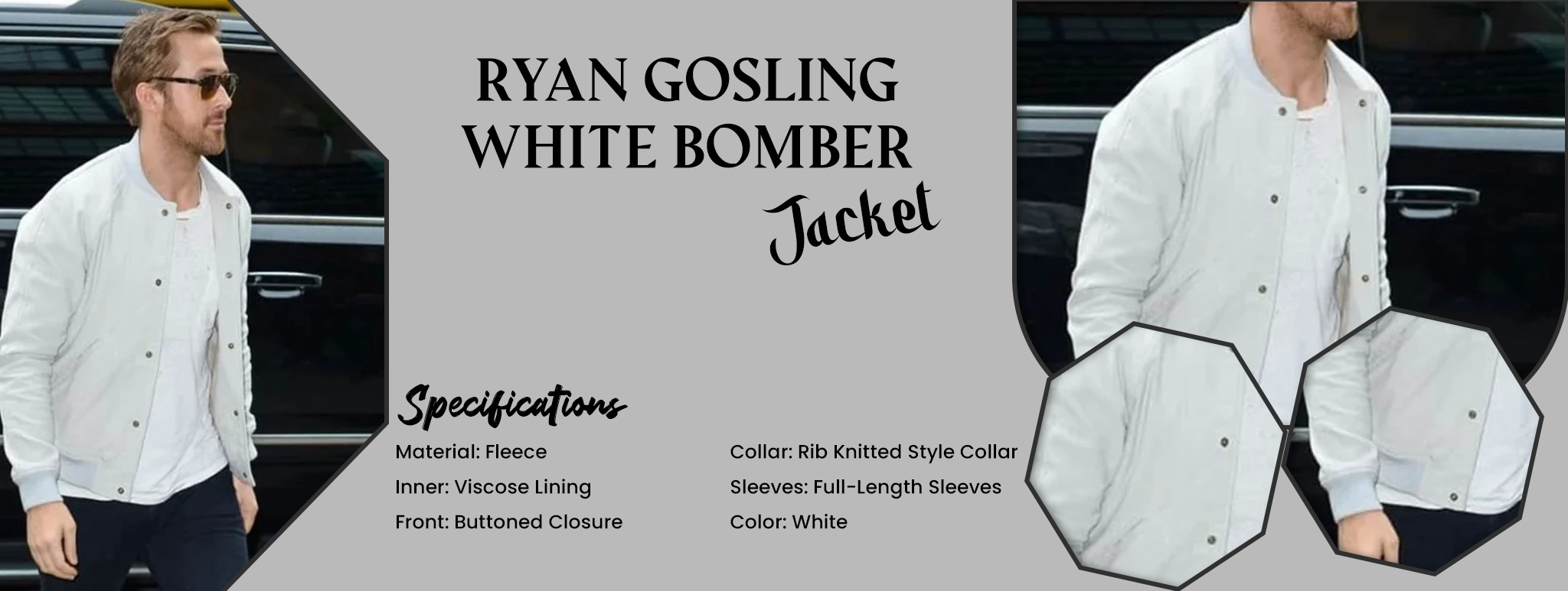 Ryan Gosling White Bomber Jacket