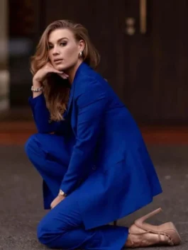 Women Blue Red Carpet Suit