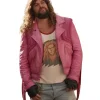 A Minecraft Movie 2025 Jason Momoa Pink Quilted Leather Fringe Jacket