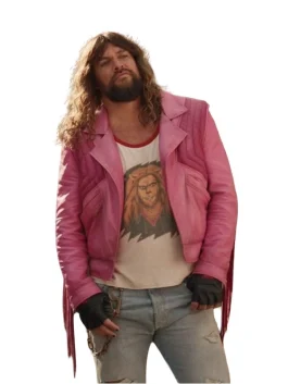 A Minecraft Movie 2025 Jason Momoa Pink Quilted Leather Fringe Jacket