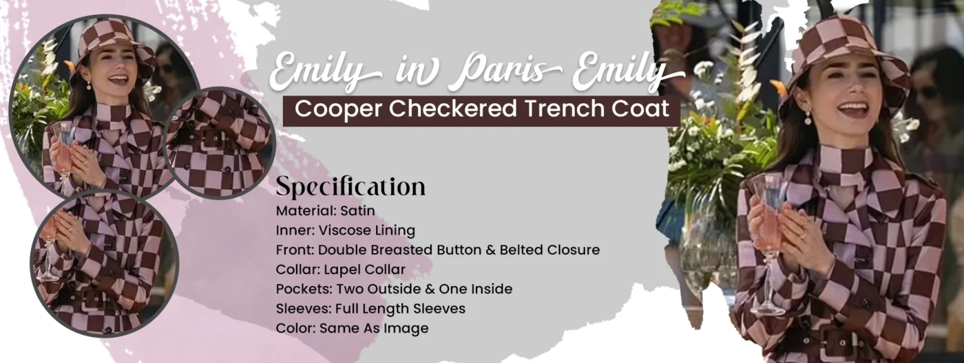 Emily in Paris Emily Cooper Checkered Trench Coat