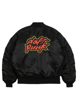 Daft Punk x Alpha Industries bomber jacket back view with vibrant logo patch, a limited edition bomber jacket design.