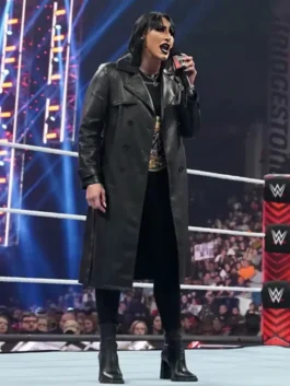 Rhea Ripley WWE Raw Black Leather Trench Coat