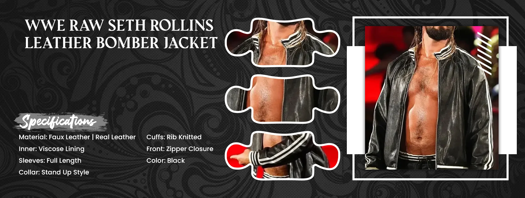 WWE Raw Seth Rollins Leather Bomber Jacket