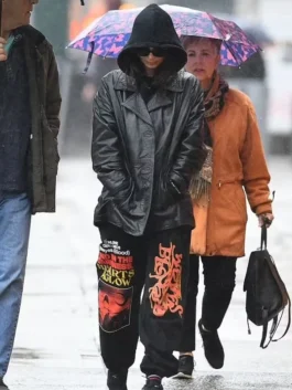 Emily Ratajkowski Black Leather Jacket