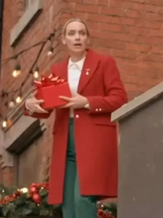 The Christmas Charade Rachel Skarsten Red Wool Coat