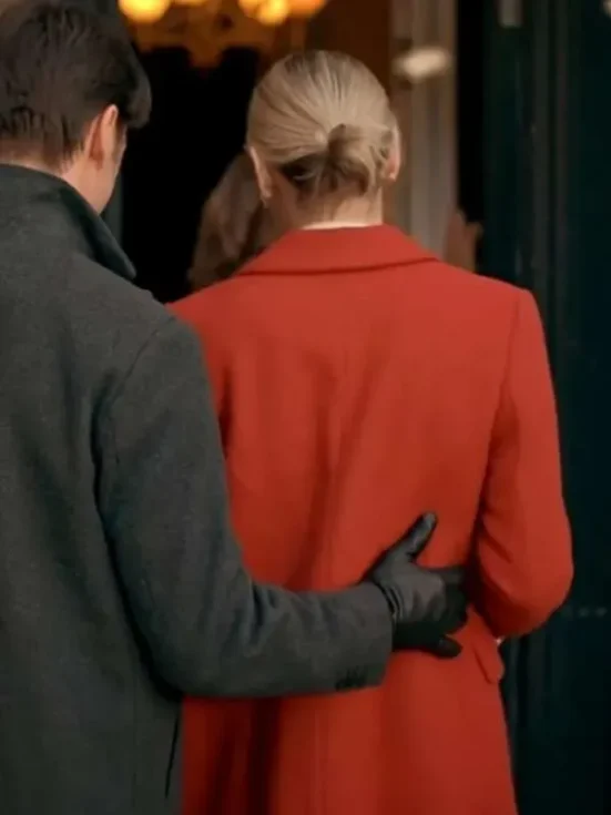 The Christmas Charade Rachel Skarsten Red Wool Coat - Image 3