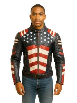 US Mens American Flag Genuine Leather Jacket