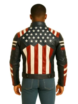 US Mens American Flag Genuine Leather Jacket (Back)