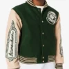 A high-quality miami dolphins varsity jacket in dark black with orange and teal details from America Jackets.