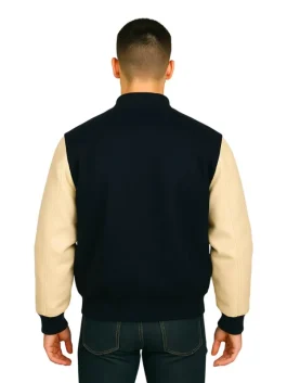 Golden Bear Varsity Jacket – Navy & Cream with Premium GDP Patches (Back)