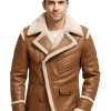 Brown Shearling-Lined Leather Aviator Jacket