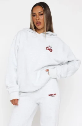 White Fox Feel the Love Oversized Hoodie Grey Marle Front Side