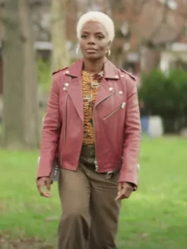 The Elena Powell The Madness jacket showing the lapel collar and zipper pocket details.