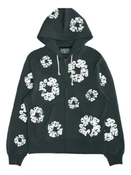 denim and flower hoodie