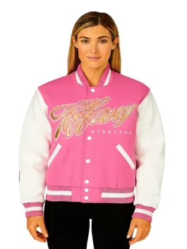 Pink Tiffany Stratton Tiffy Time Full-Snap Varsity Jacket