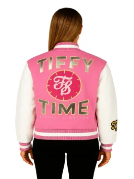 Pink Tiffany Stratton Tiffy Time Full-Snap Varsity Jacket (Back)